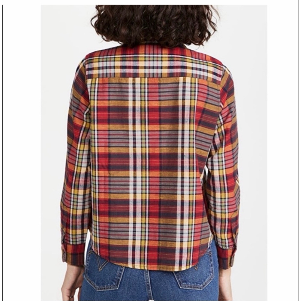 The Great The Cottage Plaid Button Down Shirt Size 2 Boxy Cropped Cotton Linen - Picture 4 of 7
